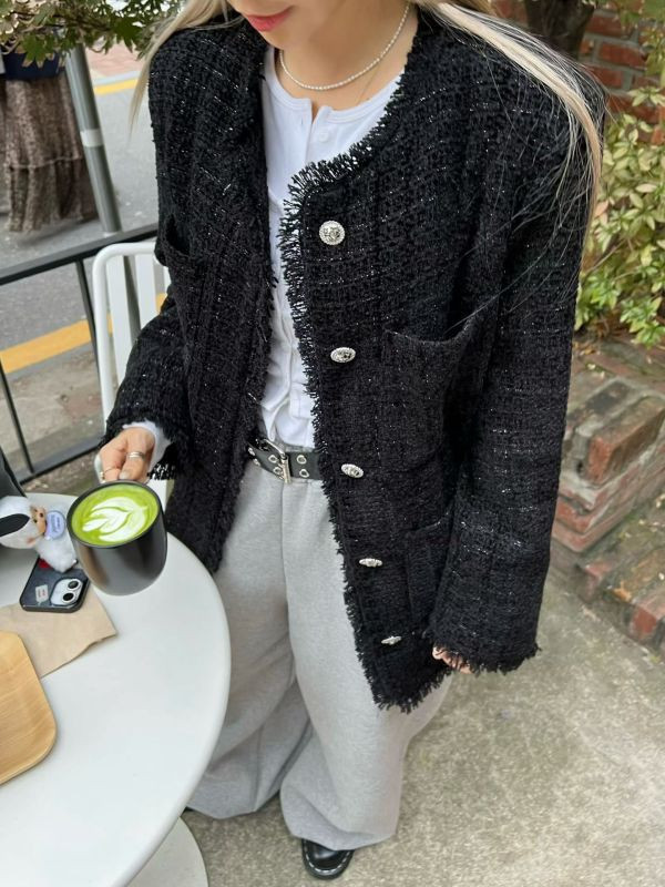 WQA35 超質感金蔥鬚邊小香風外 