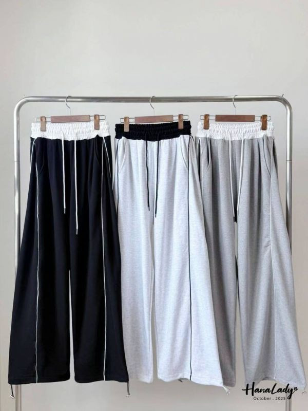 WTA74 線條拼色休閒長褲 