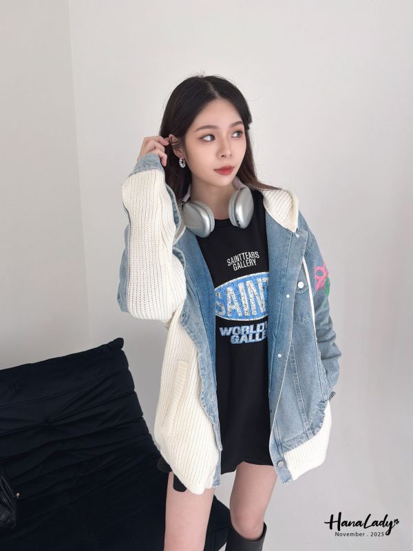 WJA78 街頭塗鴉風拼接單寧外 