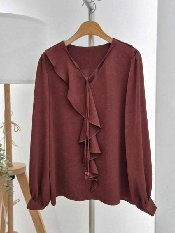 WQA05 波浪領微光澤壓紋雪紡 