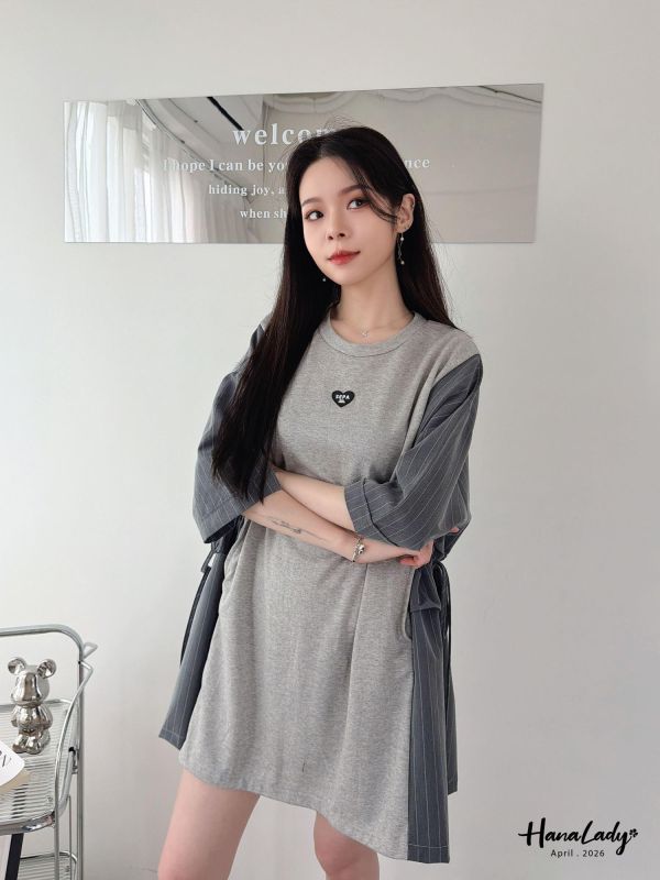 LFA64 側綁結拼接直條寬版T 