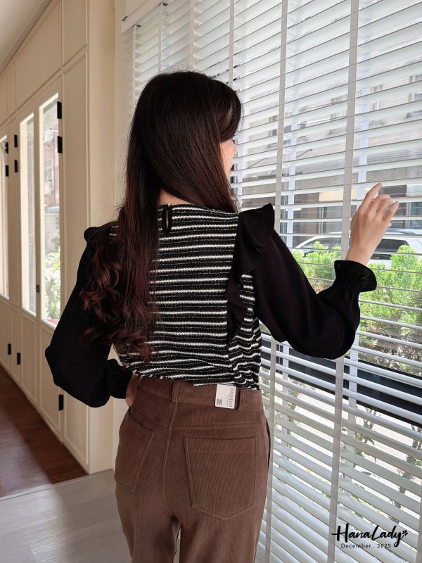 WQA09 七彩絲線波浪雪紡上衣 