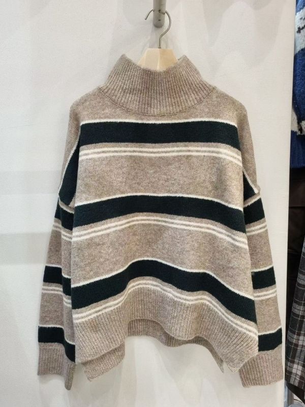 WQA74 配色條紋高領針織上衣 