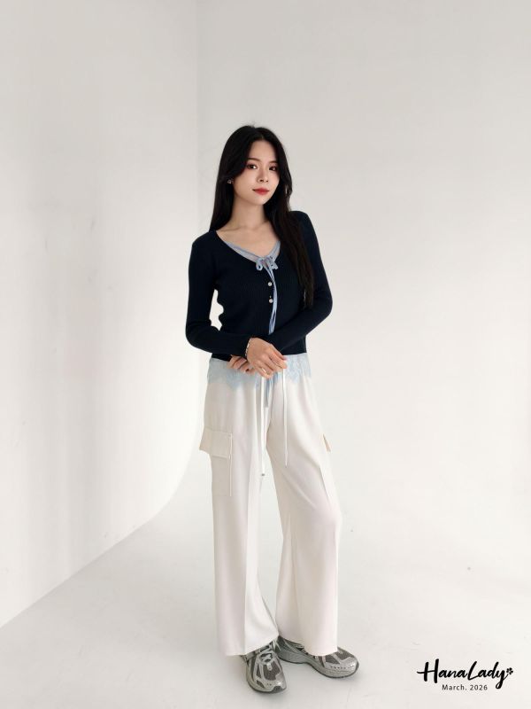 LSA56 雙口袋工裝綁帶休閒褲 