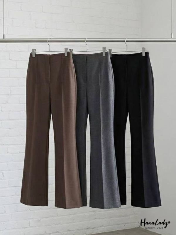 LEA91 輕薄棉絨休閒微喇叭西裝褲 