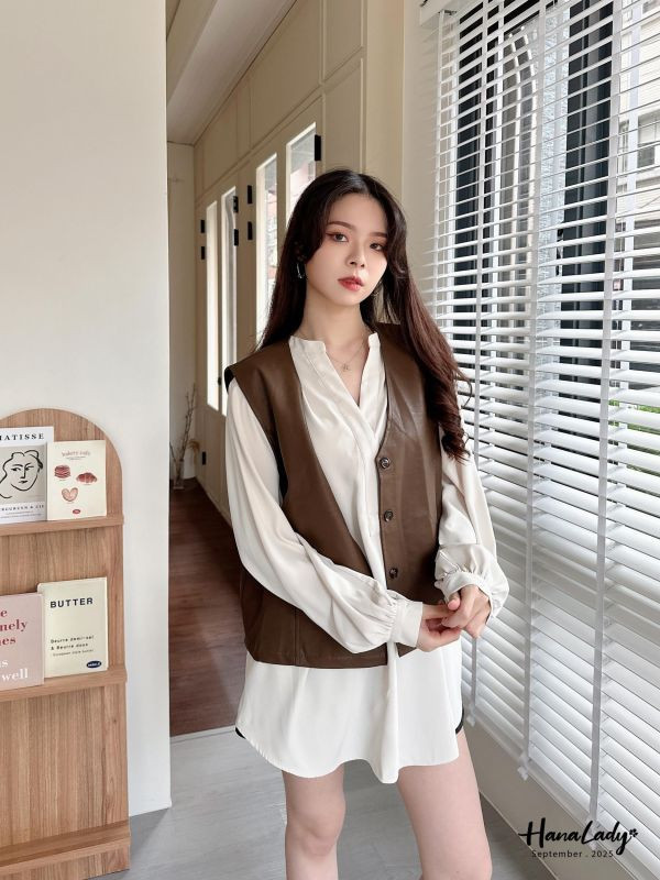 WKA18 精緻大V領長版雪紡衫 