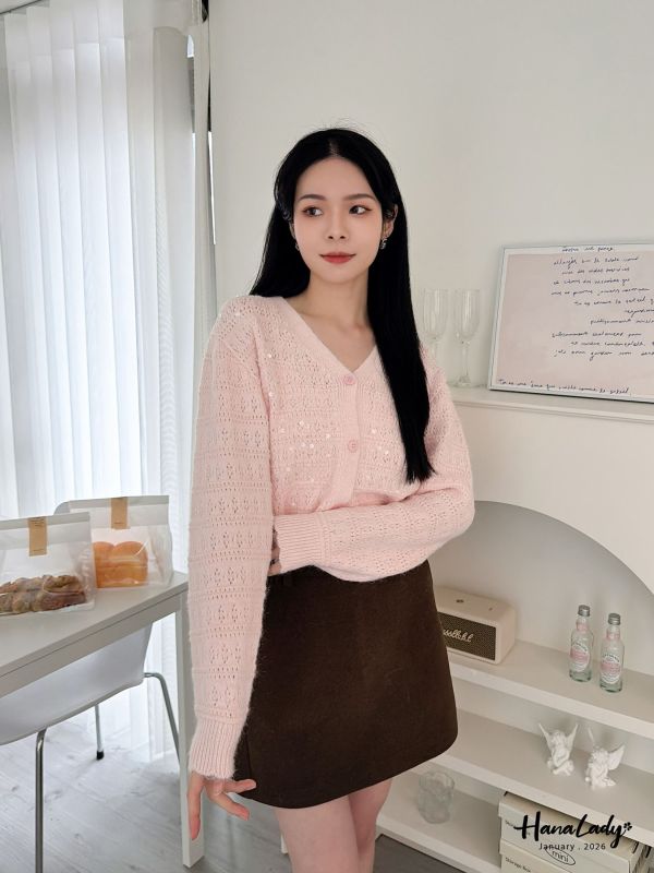 LEA21 簍空洞洞亮片針織上衣 