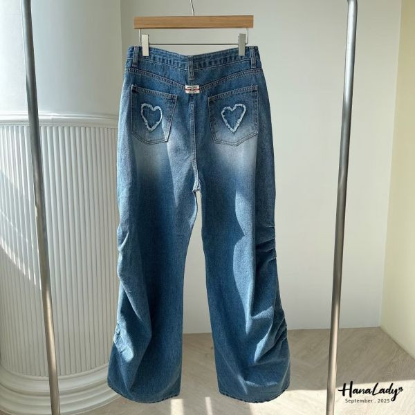 WKA83 抽繩愛心毛鬚抽繩丹寧褲 