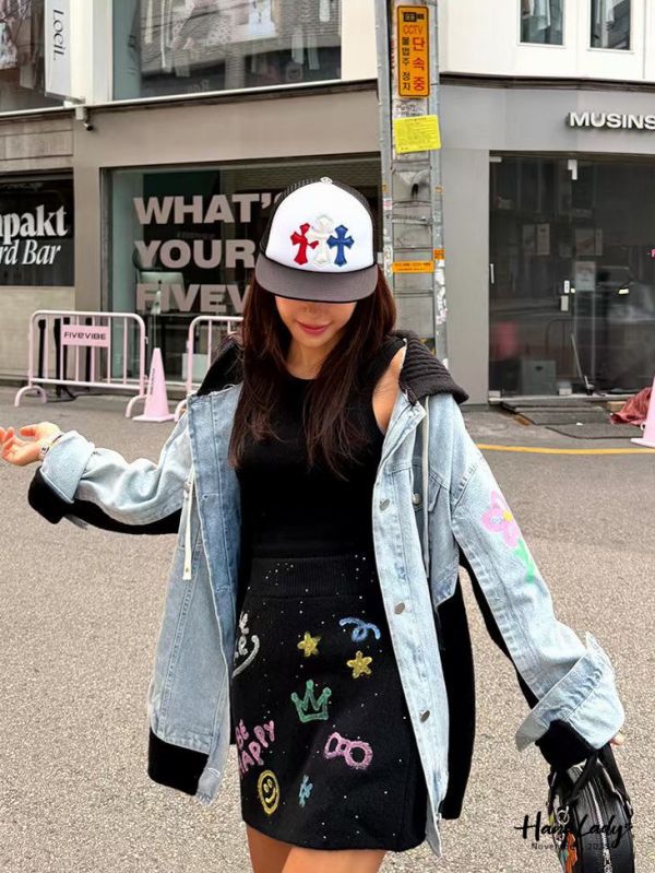 WJA78 街頭塗鴉風拼接單寧外 