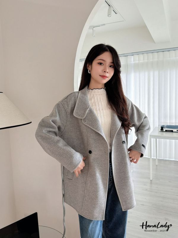 WJA97 設計領排扣羊毛外 