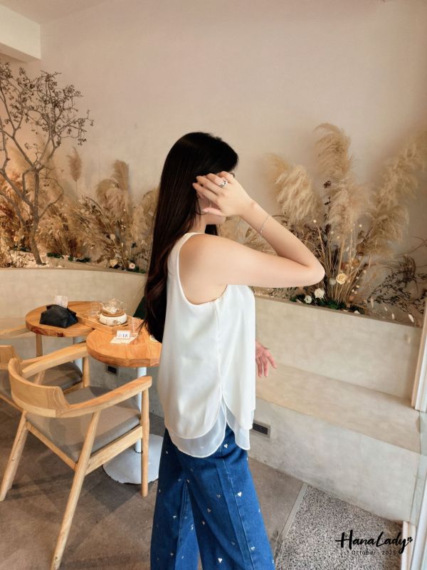 WTB30 精緻緞面內接雪紡紗背心 