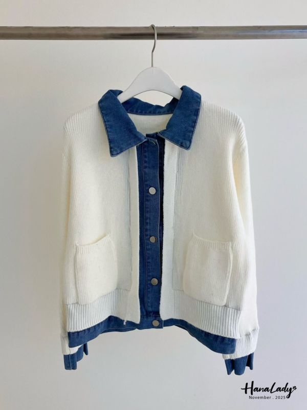 WJA01 丹寧拼接針織上衣 