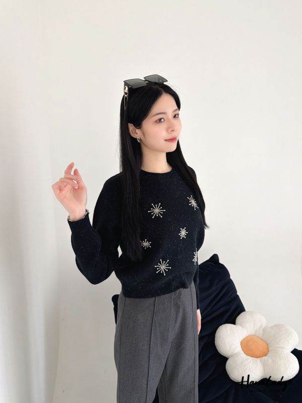 LEA51 雪花串珠銀蔥針織上衣 