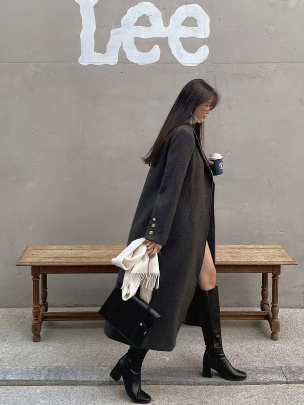 WQA87 三角翻領微舖棉羊毛大衣 