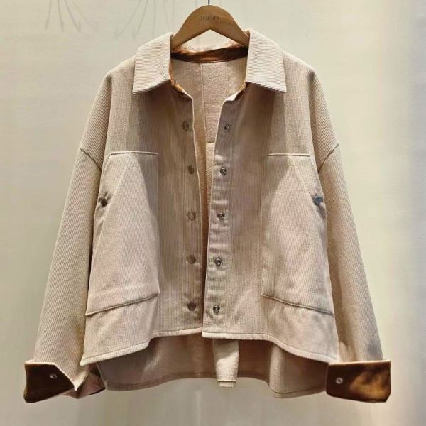 WQA78 燈心絨拼接麂皮排釦外 