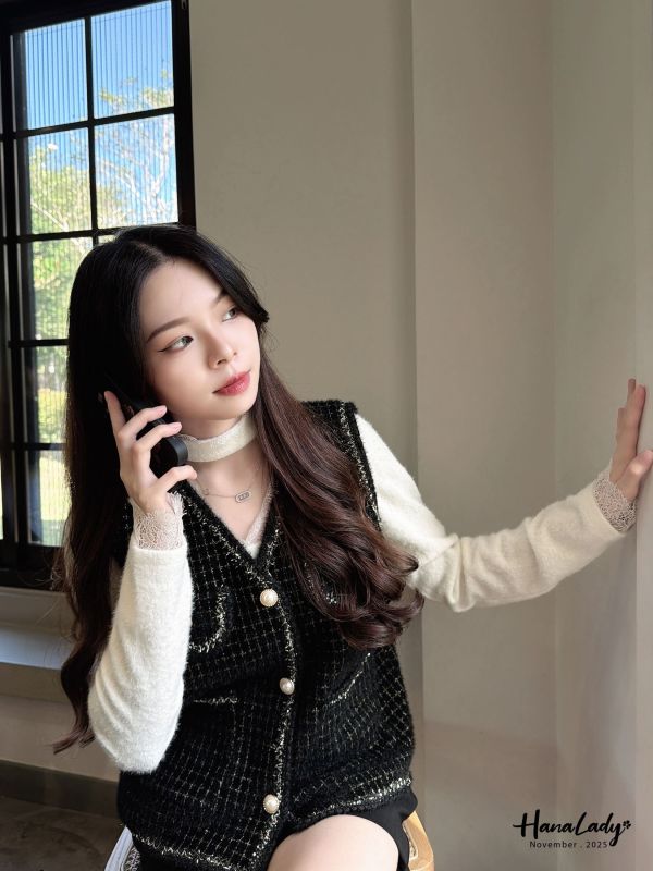 WJB42 金蔥點綴珍珠釦毛料背心 