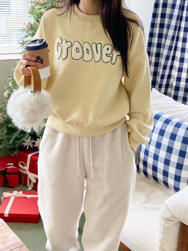 WQA02 配色羊羔毛字母刷毛T 