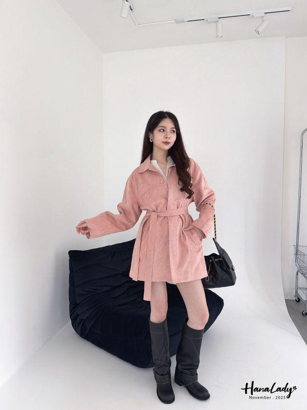 WJA92 秋冬必備簡約麂皮長版衫 
