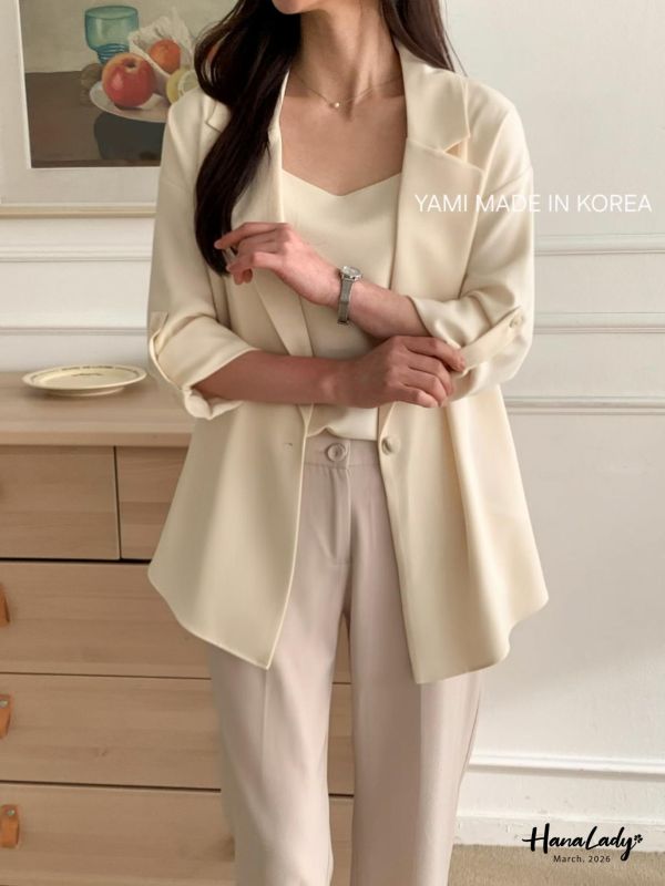 LFA02 釦袖設計翻領休閒雪紡西外 