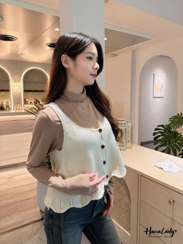 WJA44 可愛波浪擺針織背心 