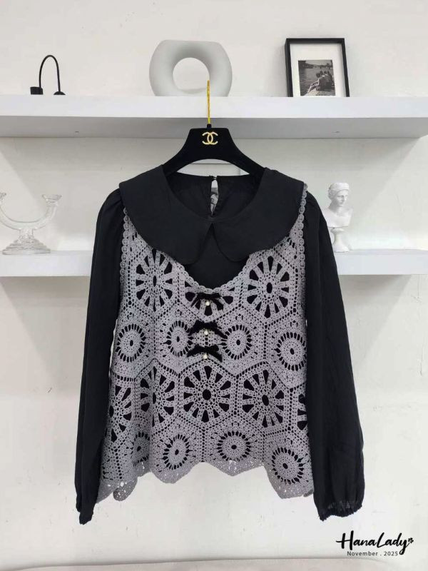 WJA20 日系兩件式勾針花紋上衣 