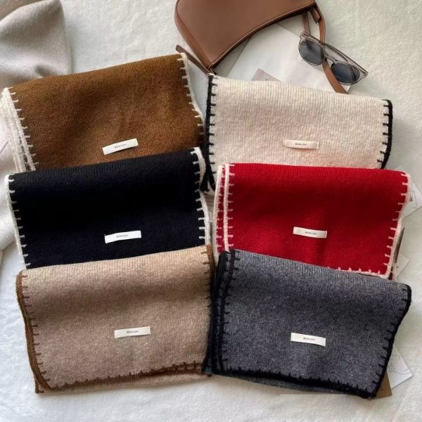 WQB40 簡約配色邊線條圍巾 