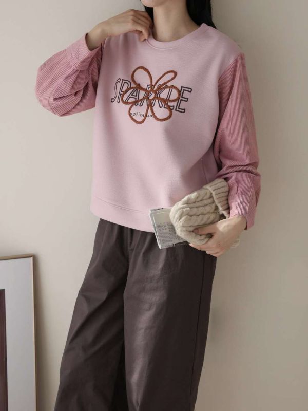 WQA42 立體繡花燈心絨袖上衣 