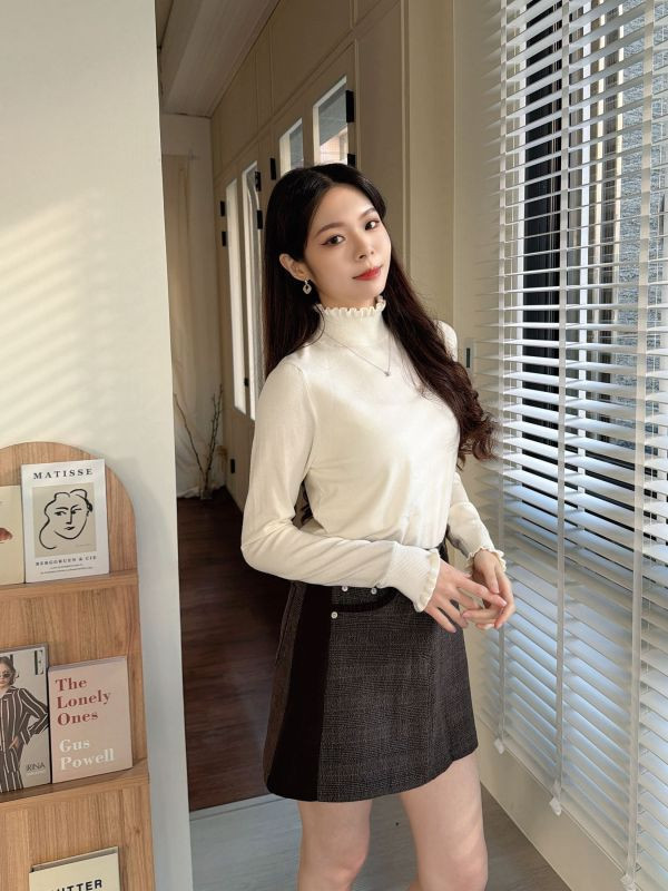 WQA11 質感磨毛格紋布顯瘦黑邊褲裙 