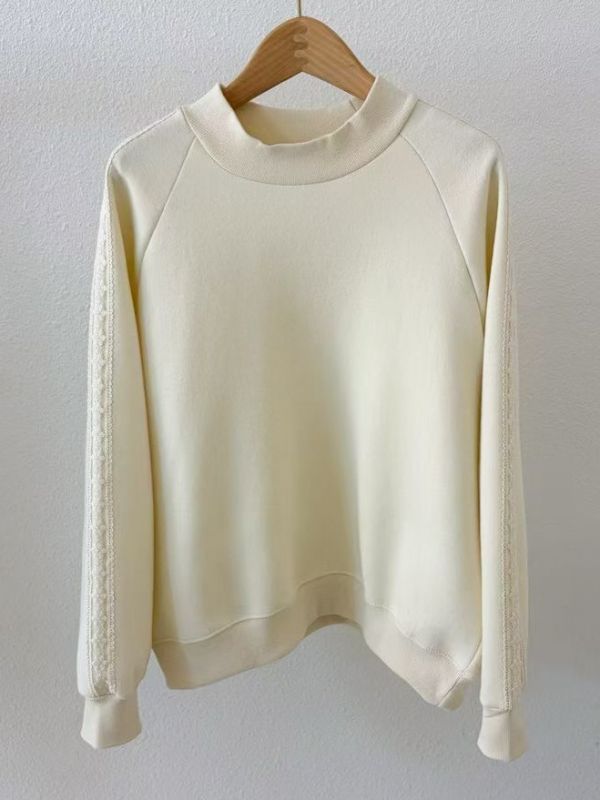 WQA86 蕾絲肩連袖立領內刷毛上衣 