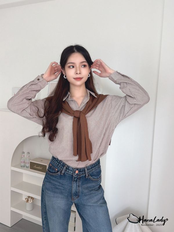 WJA11 直條順身披肩單寧衫 