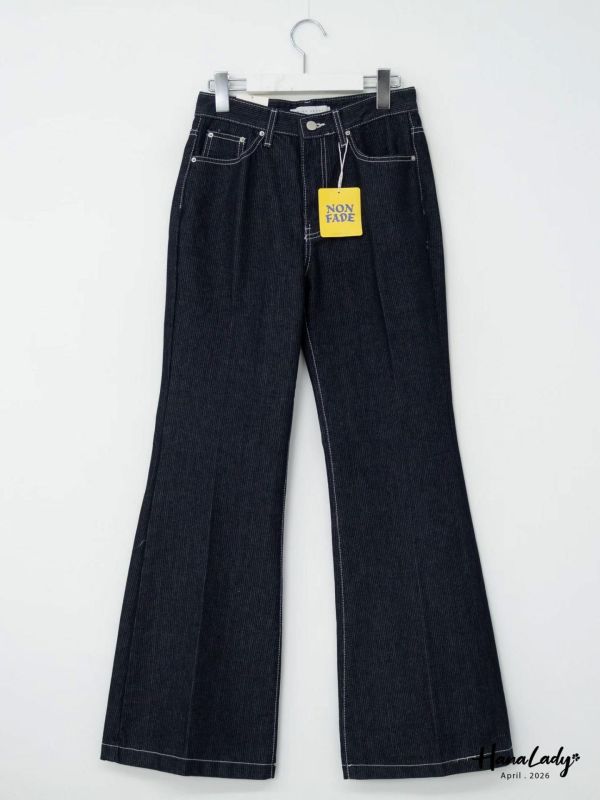 LFA42 直條紋布料丹寧喇叭褲 