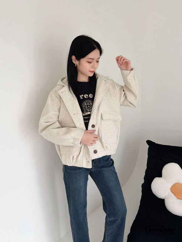 LEA53 大口帶休閒連帽微鋪棉外 