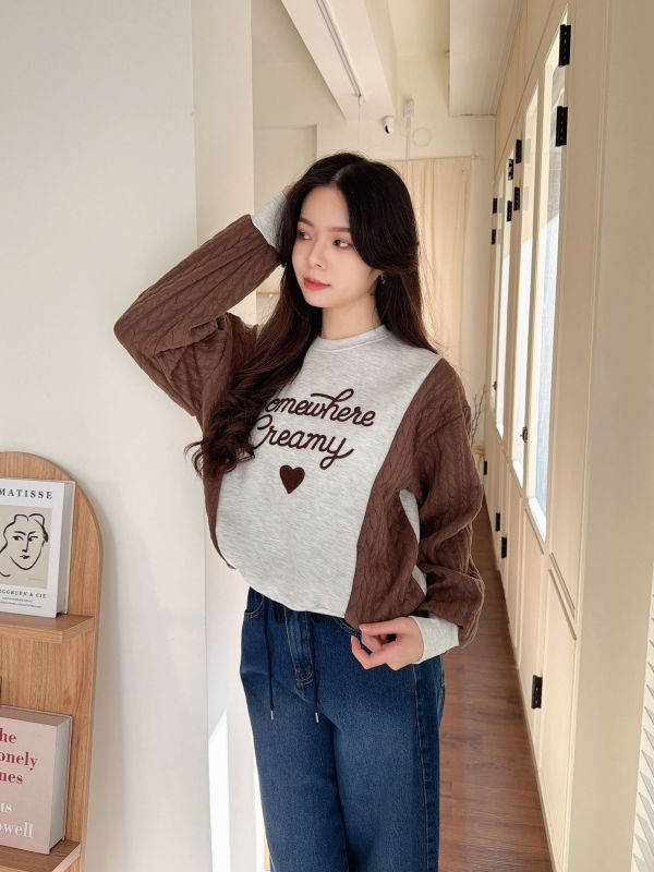 WQB10 超口愛麻花袖內刷毛T 