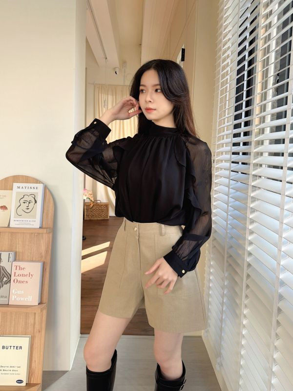 WQA14 浪漫波浪線條雪紡上衣 