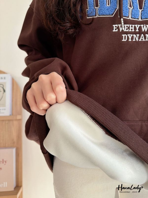 WQA18 立體毛呢字母內刷絨帽T 