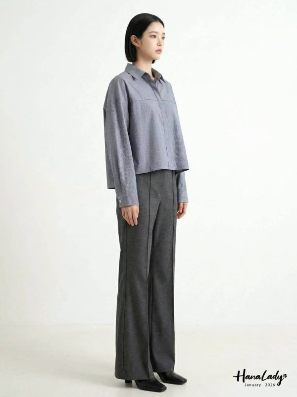 LEA91 輕薄棉絨休閒微喇叭西裝褲 