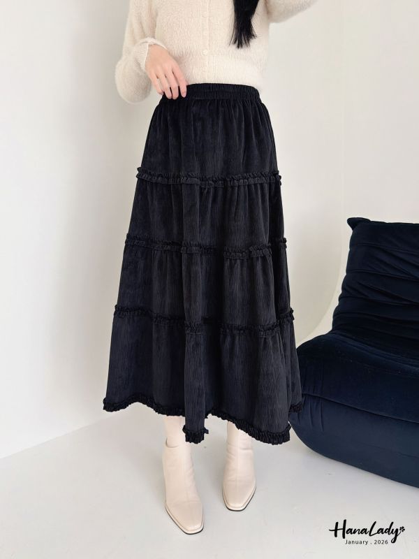 LEB06 冬天的浪漫蜜桃絨長裙 