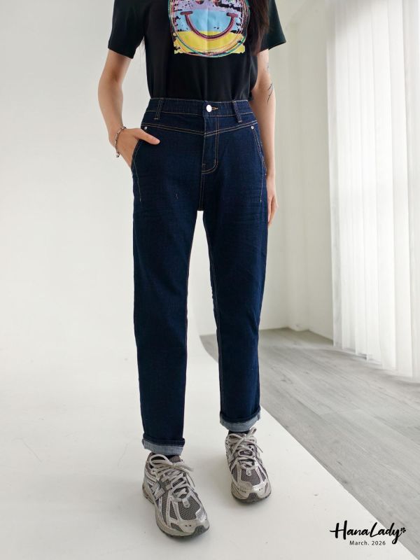 LSA53 車線感反摺設計丹寧褲 