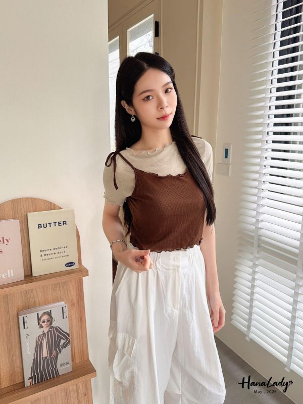 LWA76 兩件式Q邊可愛綁帶上衣 