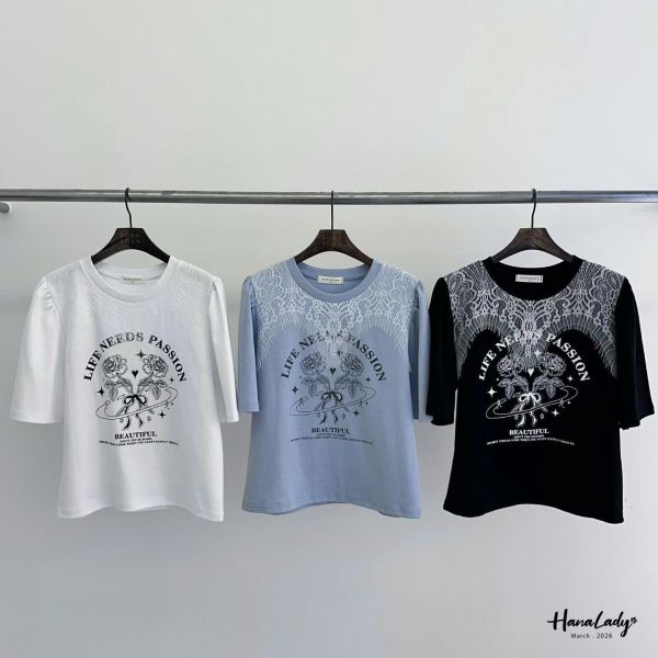 LSA12 玫瑰拼接蕾絲上衣 