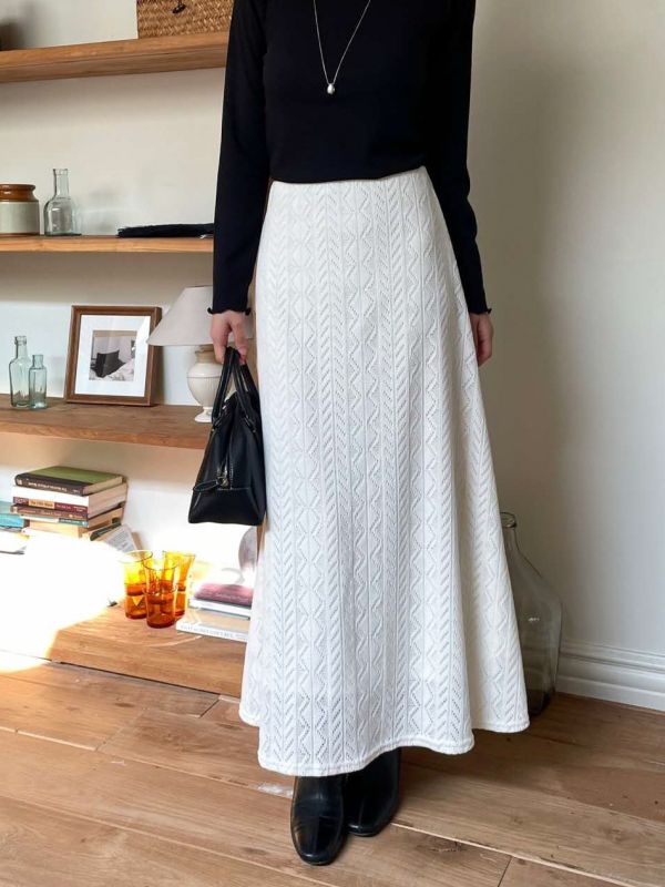 WQA26 必收絨布蕾絲A字長裙 