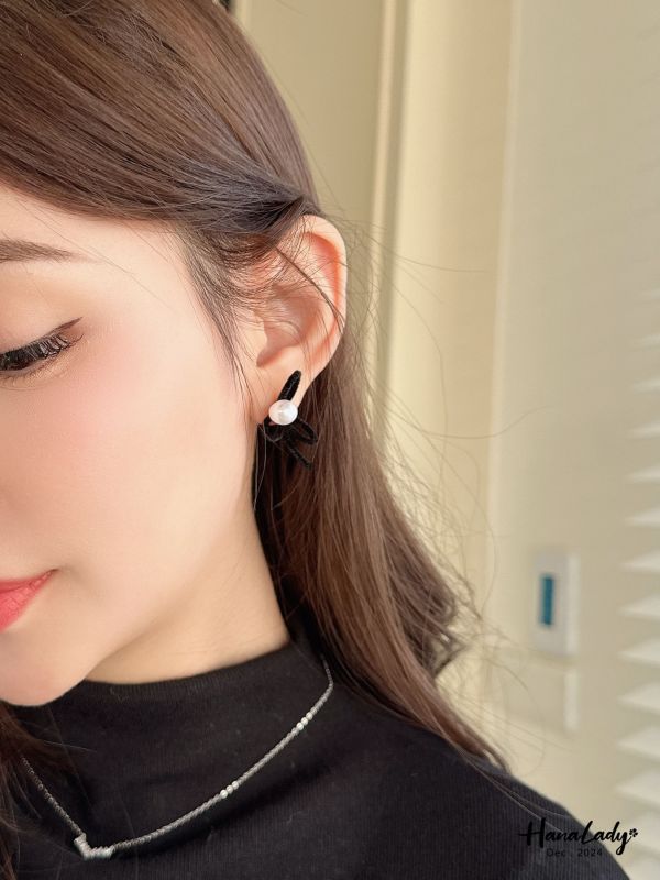 FQB46 毛線綁結珍珠耳環 