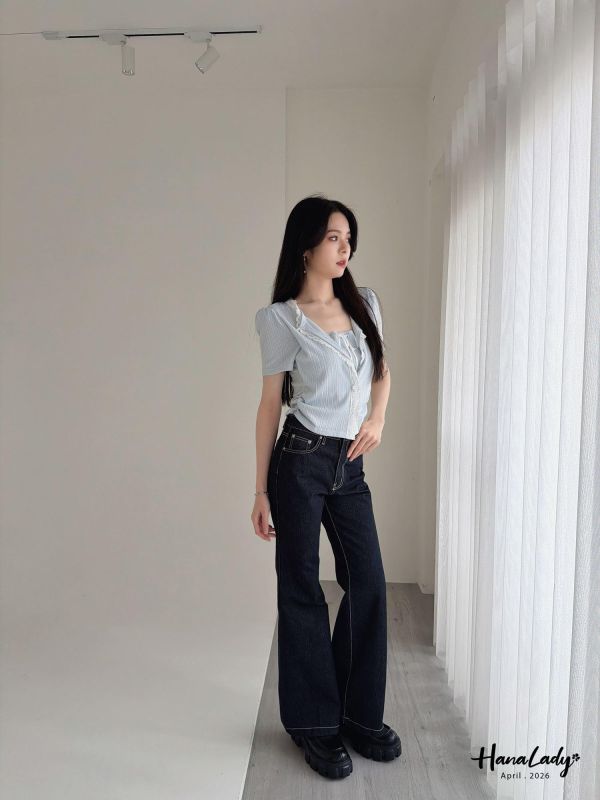 LFA39 有點美綁結翻領蕾絲上衣 