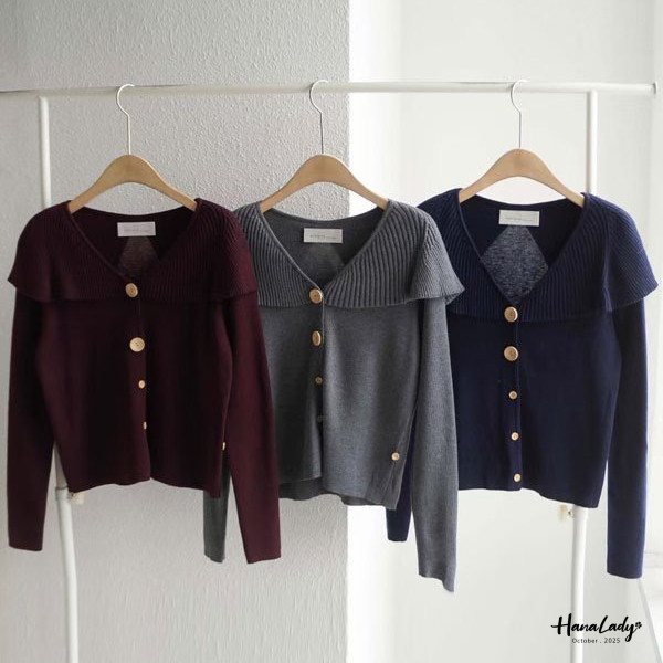 WTB39 木紋釦設計斗篷針織上衣 