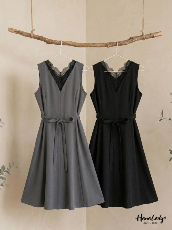 LFA26 高質感蕾絲V領背心長洋 