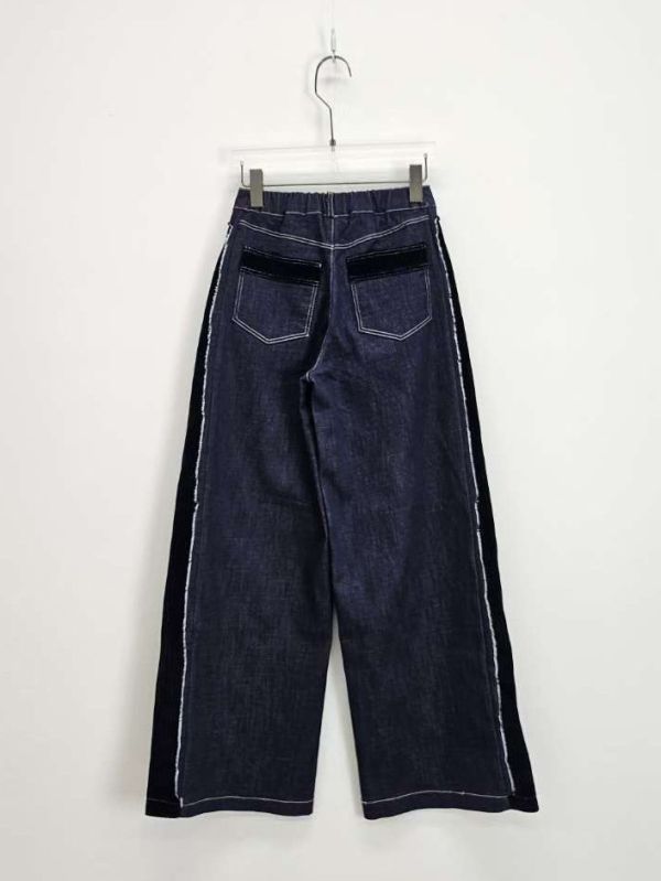 WQA12 燈心絨黑邊長腿丹寧褲 