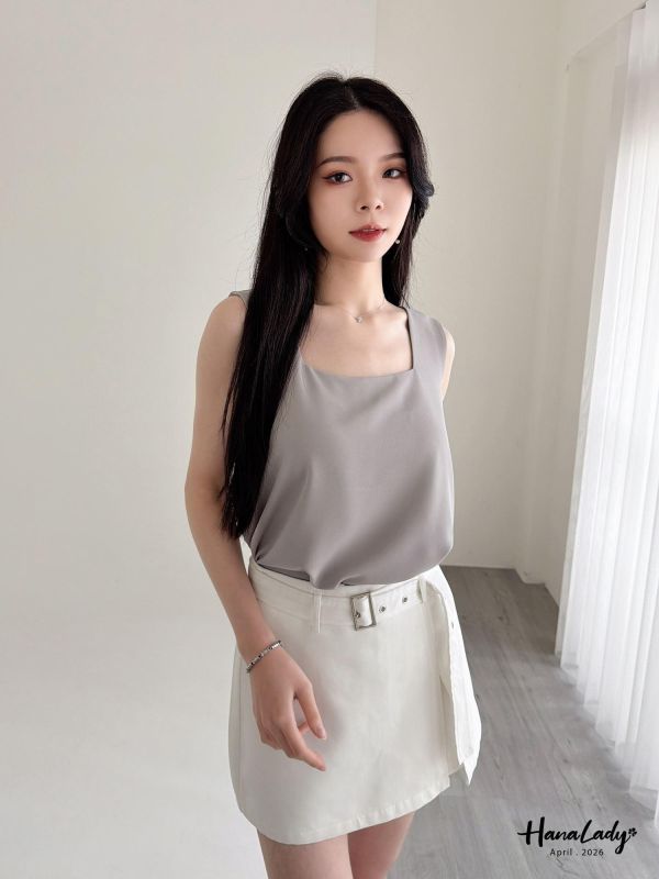 LFA03 簡單純色方領雪紡背心 