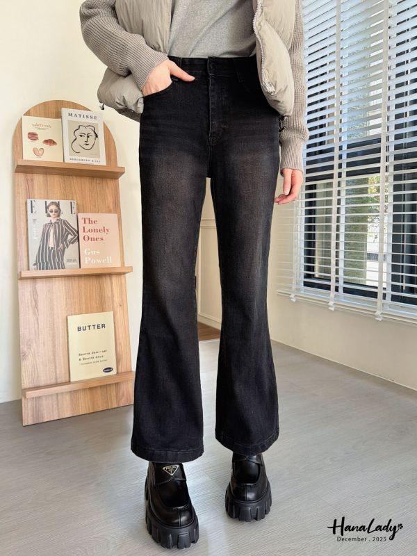 WQB15 冬季必收磨毛喇叭丹寧褲 