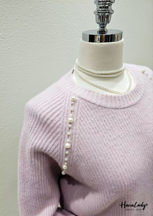 LEA10 銀蔥細閃釘珠蕾絲袖上衣 