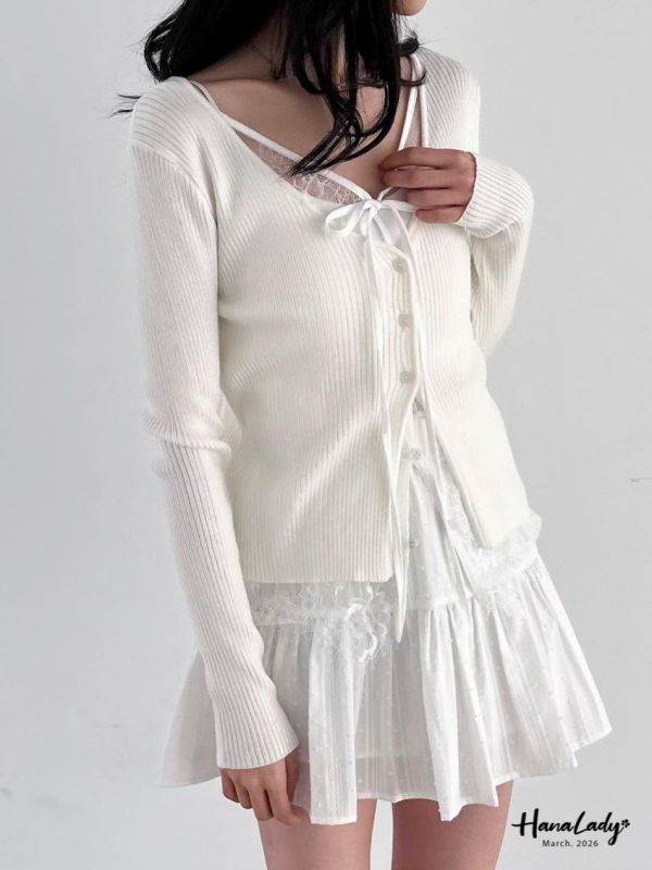 LSA01 親膚針織綁結蕾絲上衣 